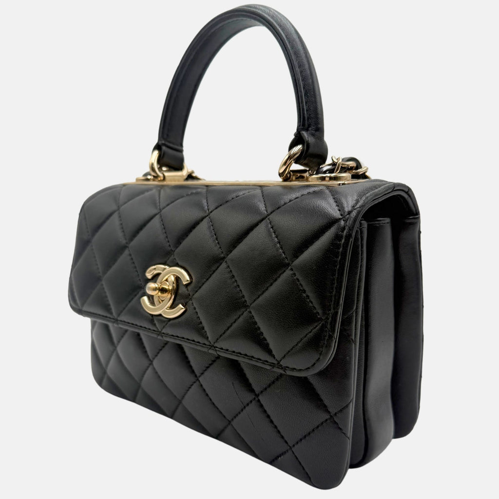 Trendy Top Handle Mini Flap Bag Black Quilted Lambskin