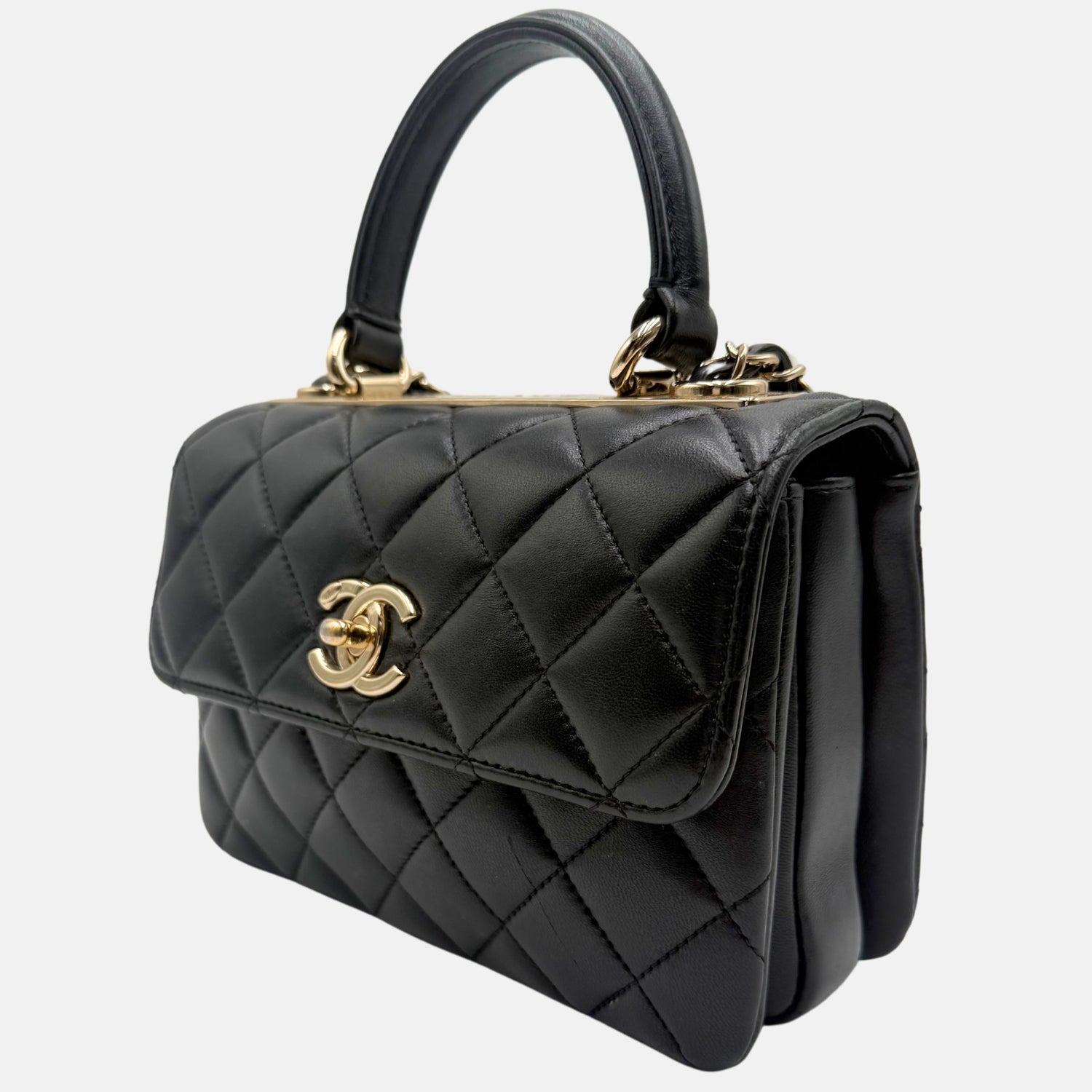 Trendy Top Handle Mini Flap Bag Black Quilted Lambskin