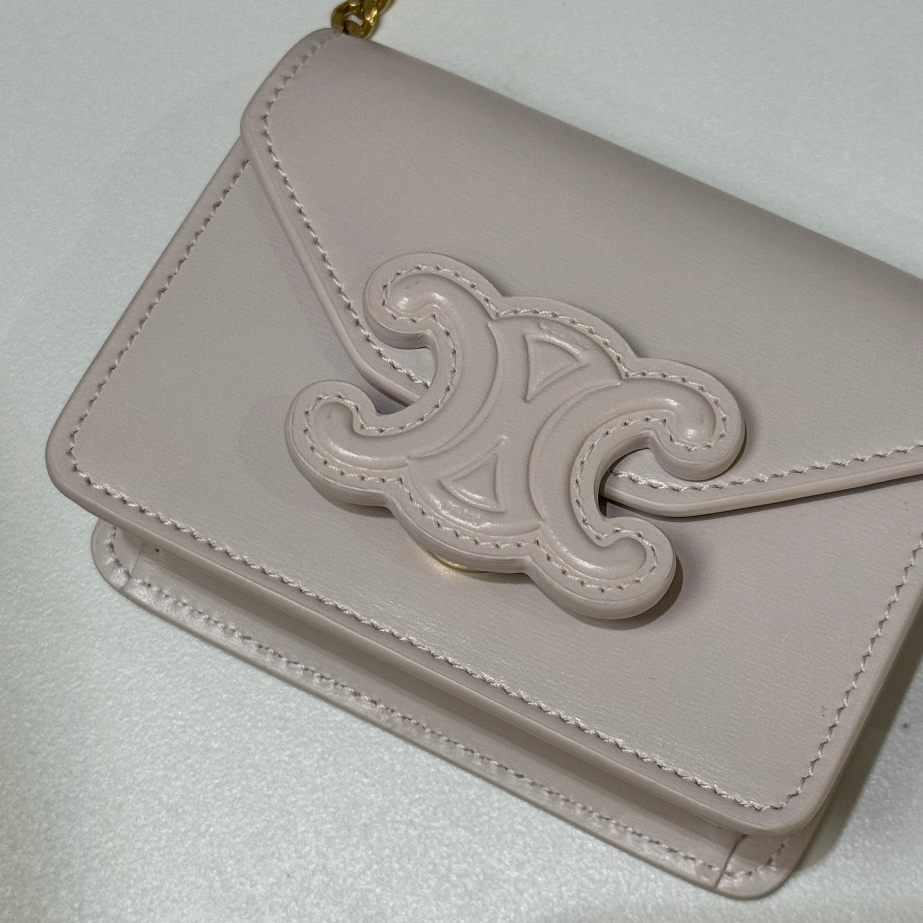 CELINE TRIOMPHE EMBOSSED CHAIN MINI LIPSTICK BAG