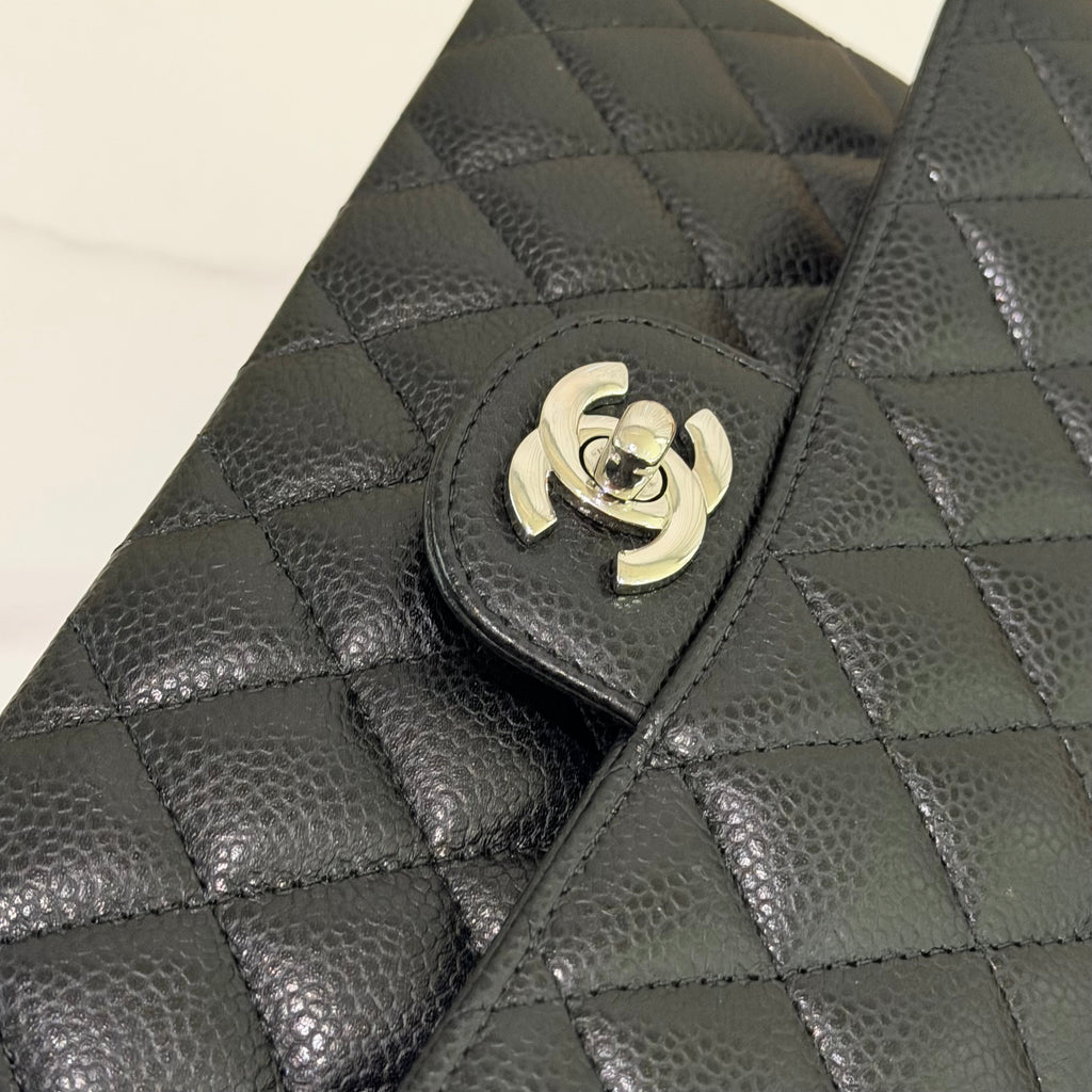 Chanel CF Small Black Silver Caviar Leather WOC Chip Version