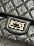 CHANEL 2.55 BLACK WITH SILVER HARDWARE AND CHIP
