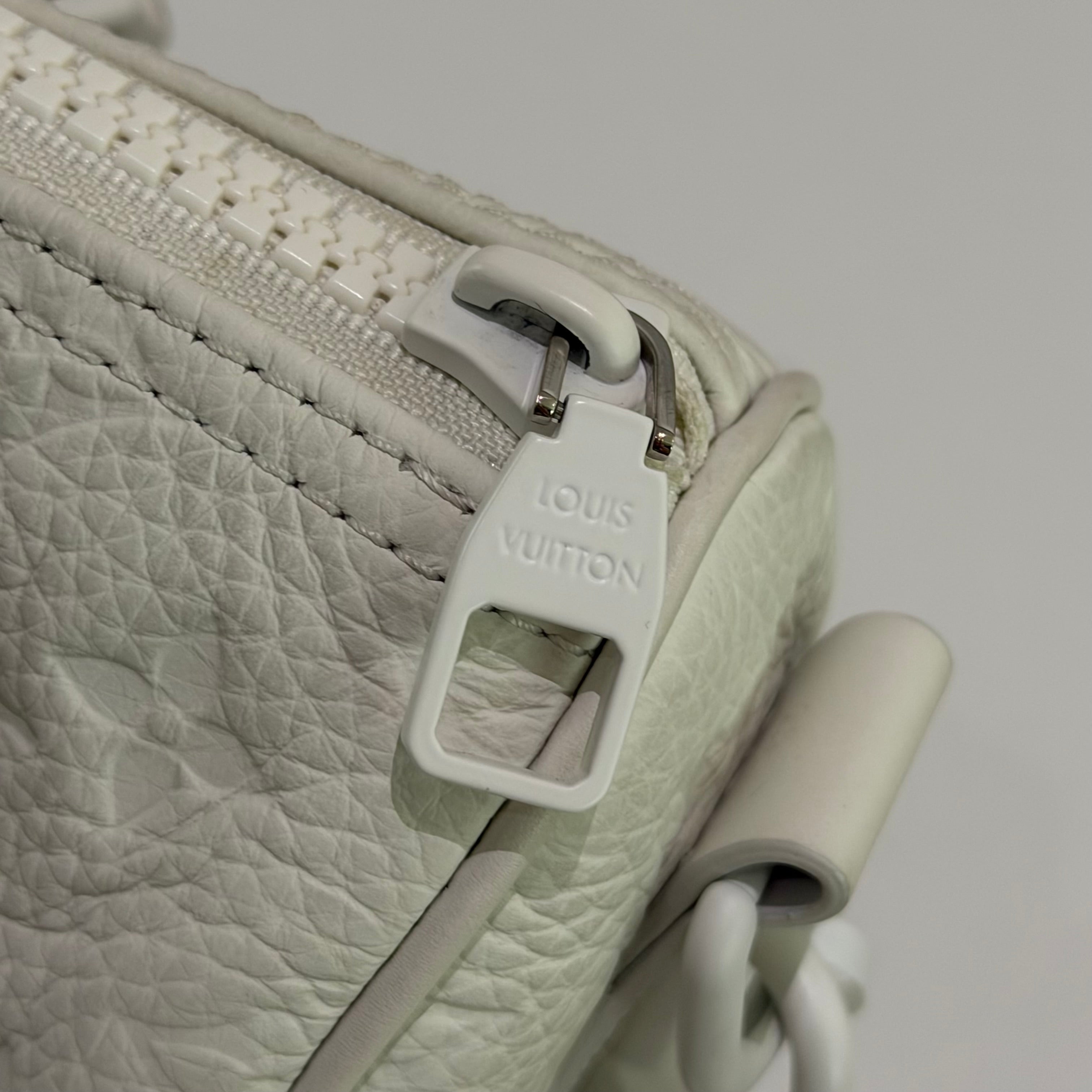 Louis Vuitton Keepall 25 White Embossed Monogram Top Handle Shoulder Bag