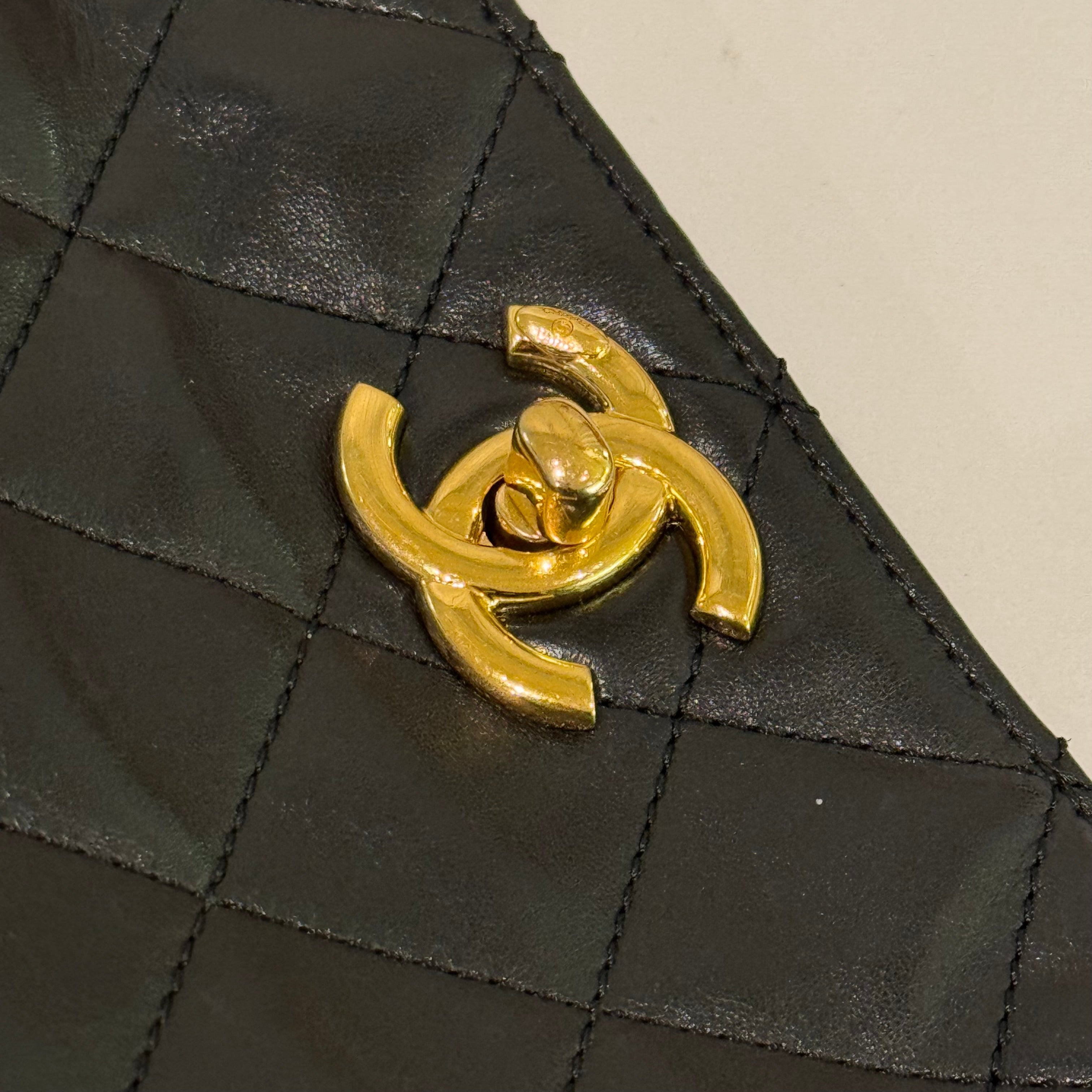 CHANEL HOBO SMALL BUCKET BAG BLACK LAMBSKIN WITH GOLD HARDWARE (MICROCHIP VERSION)