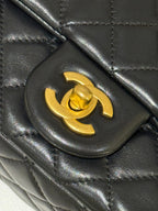CHANEL CLASSIC FLAP MEDIUM BLACK LAMBSKIN WITH GOLD HARDWARE AND CHIP