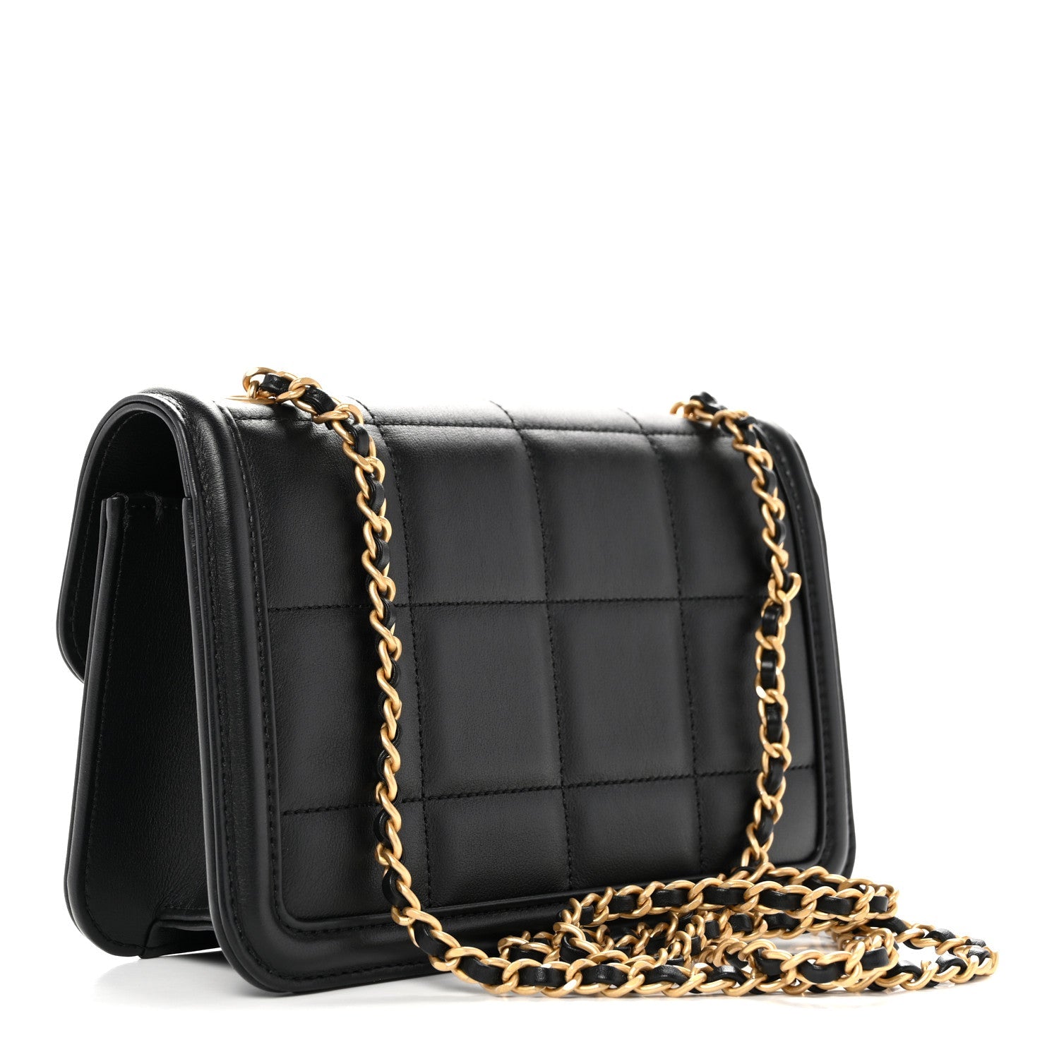 Lambskin Calfskin Mini Chocolate Bar Flap Bag Black