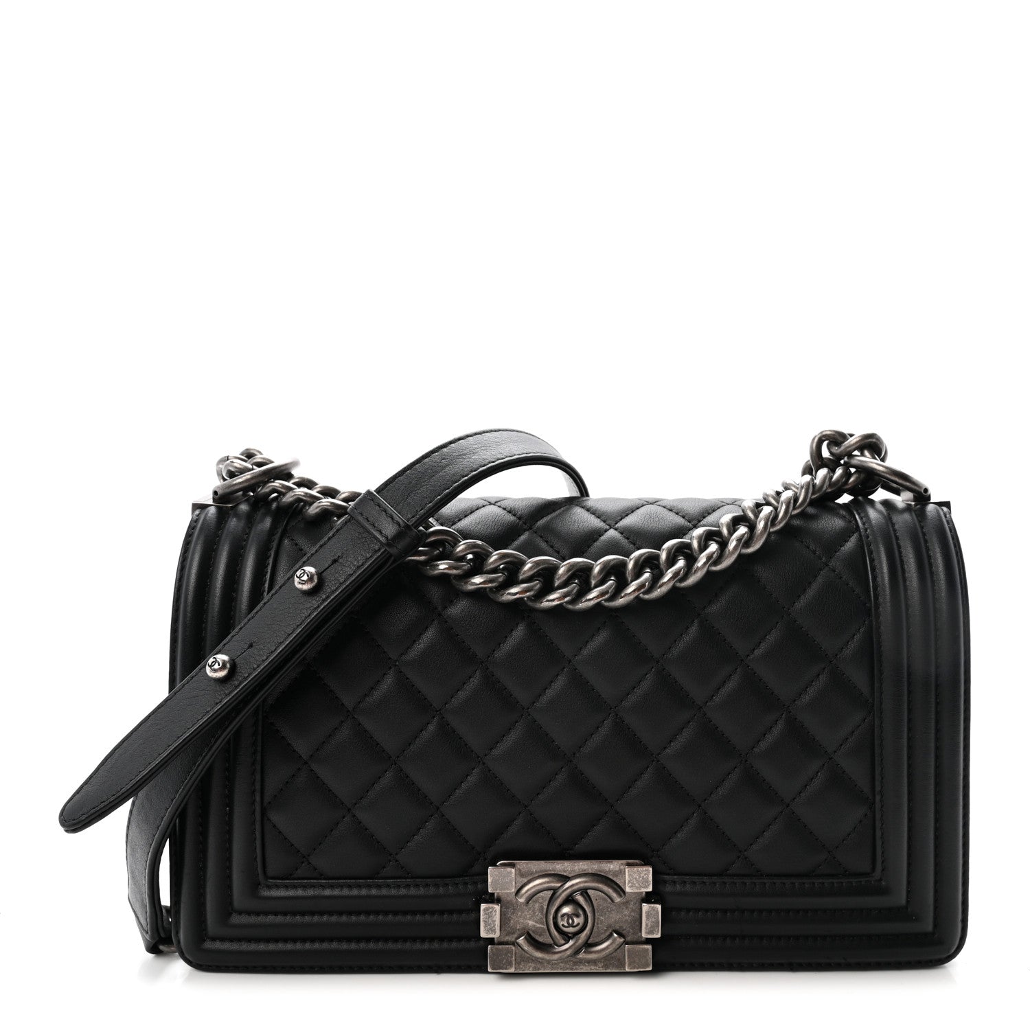 Calfskin Quilted Medium Boy Flap Black