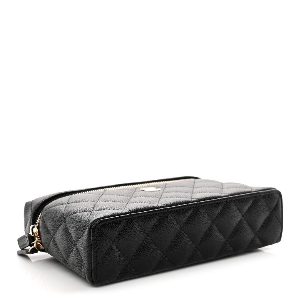Caviar Quilted Top Handle Slim Vanity With Chain Black