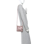 Crystal Embellished Metallic Lambskin Mini Chanel 22 Light Pink