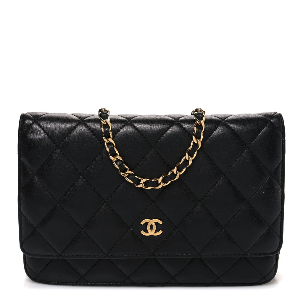Lambskin Quilted Wallet On Chain WOC Black
