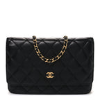 Lambskin Quilted Wallet On Chain WOC Black