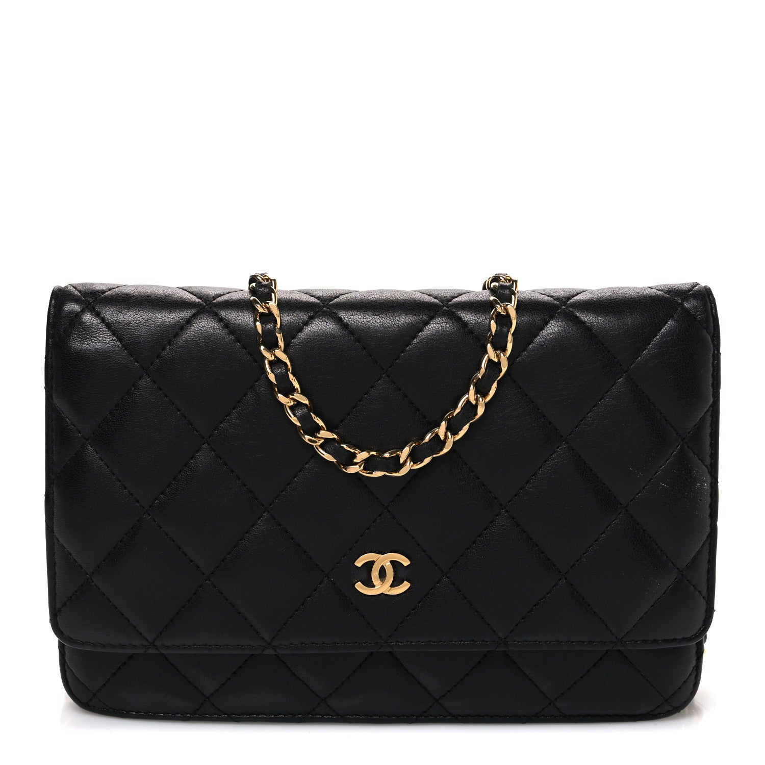 Lambskin Quilted Wallet On Chain WOC Black