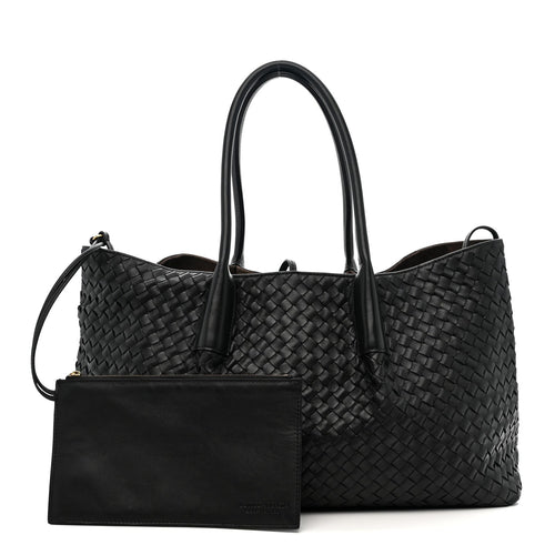 Calfskin Intrecciato Pinacoteca Reversible Tote Black Fondant