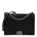 Lambskin Quilted Large Boy Flap Black