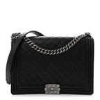 Lambskin Quilted Large Boy Flap Black