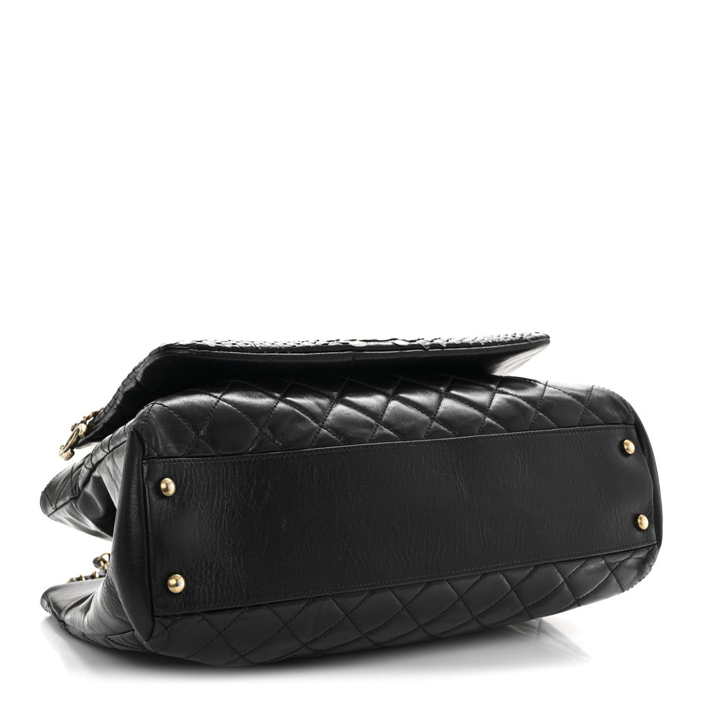 Snakeskin Glazed Calfskin Quilted Urban Mix Tote Black