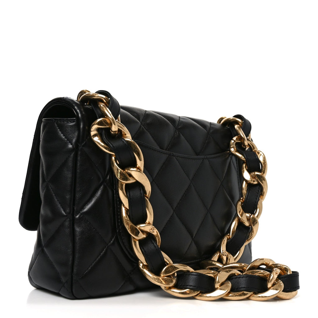 Lambskin Quilted Large CC Funky Town Flap Black