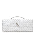 Metallic Lambskin Intrecciato Long Andiamo Top Handle Clutch Silver