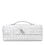Metallic Lambskin Intrecciato Long Andiamo Top Handle Clutch Silver