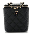 Caviar Quilted Small Vertical Coco Beauty Vanity Case With Chain Black
