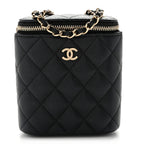 Caviar Quilted Small Vertical Coco Beauty Vanity Case With Chain Black