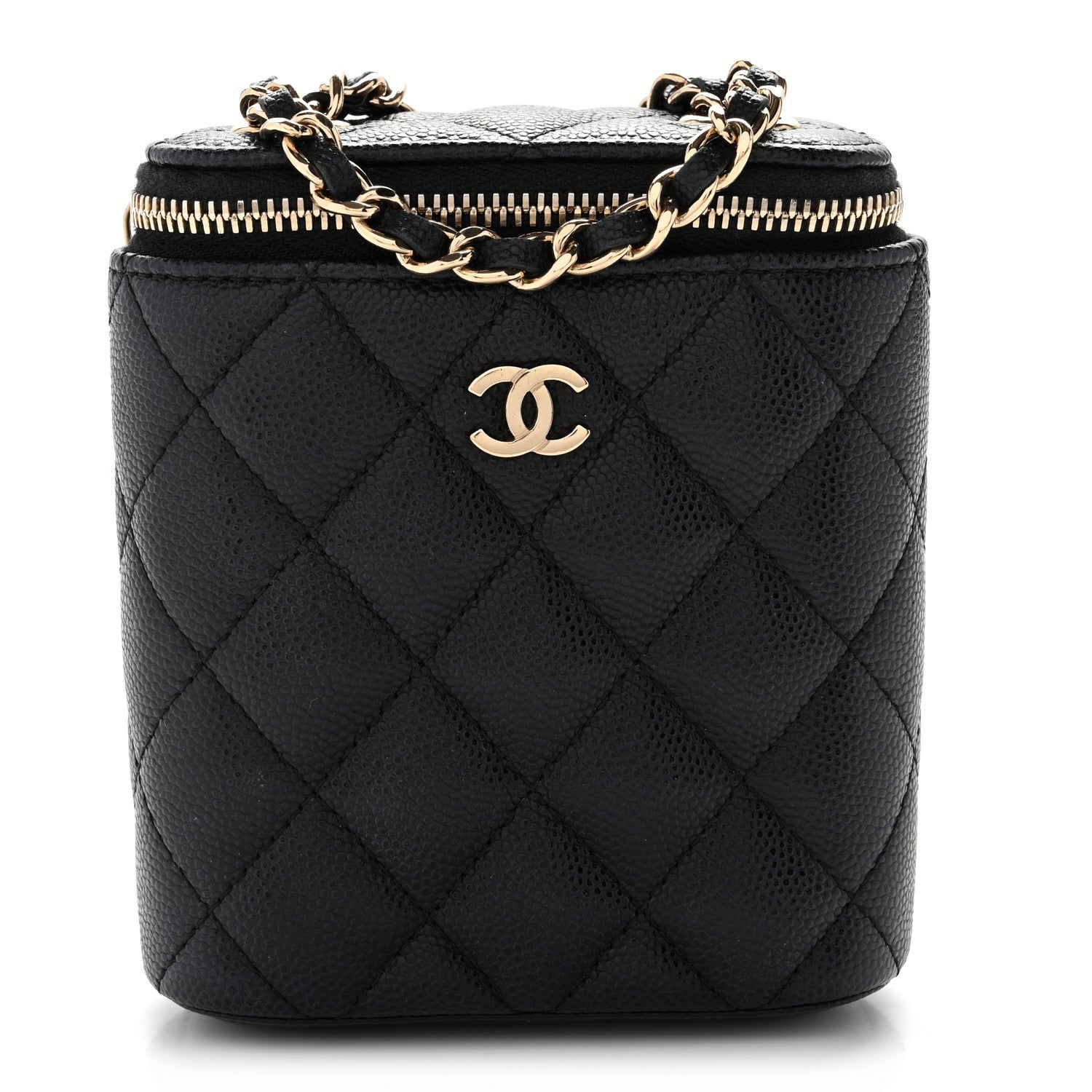Caviar Quilted Small Vertical Coco Beauty Vanity Case With Chain Black