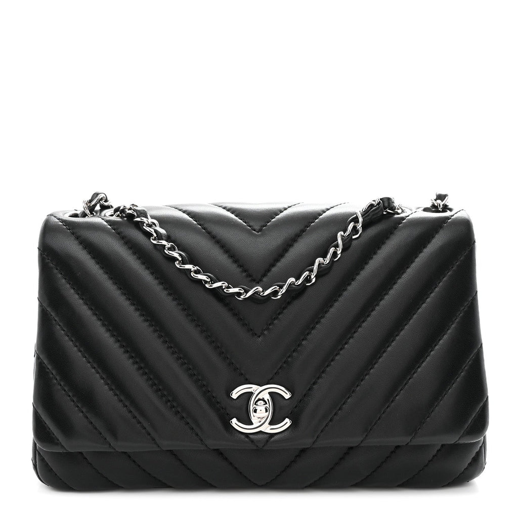 Lambskin Surpique Chevron Medium Single Flap Black