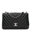 Lambskin Surpique Chevron Medium Single Flap Black