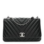Lambskin Surpique Chevron Medium Single Flap Black