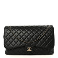 Calfskin Quilted Small XXL Travel Flap Bag Black