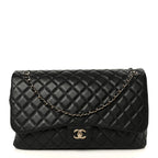 Calfskin Quilted Small XXL Travel Flap Bag Black