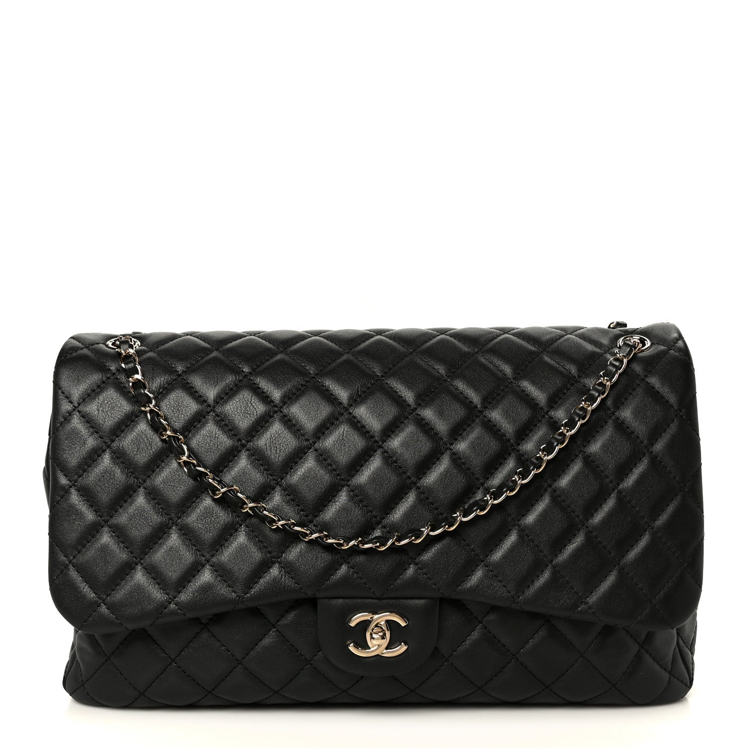 Calfskin Quilted Small XXL Travel Flap Bag Black