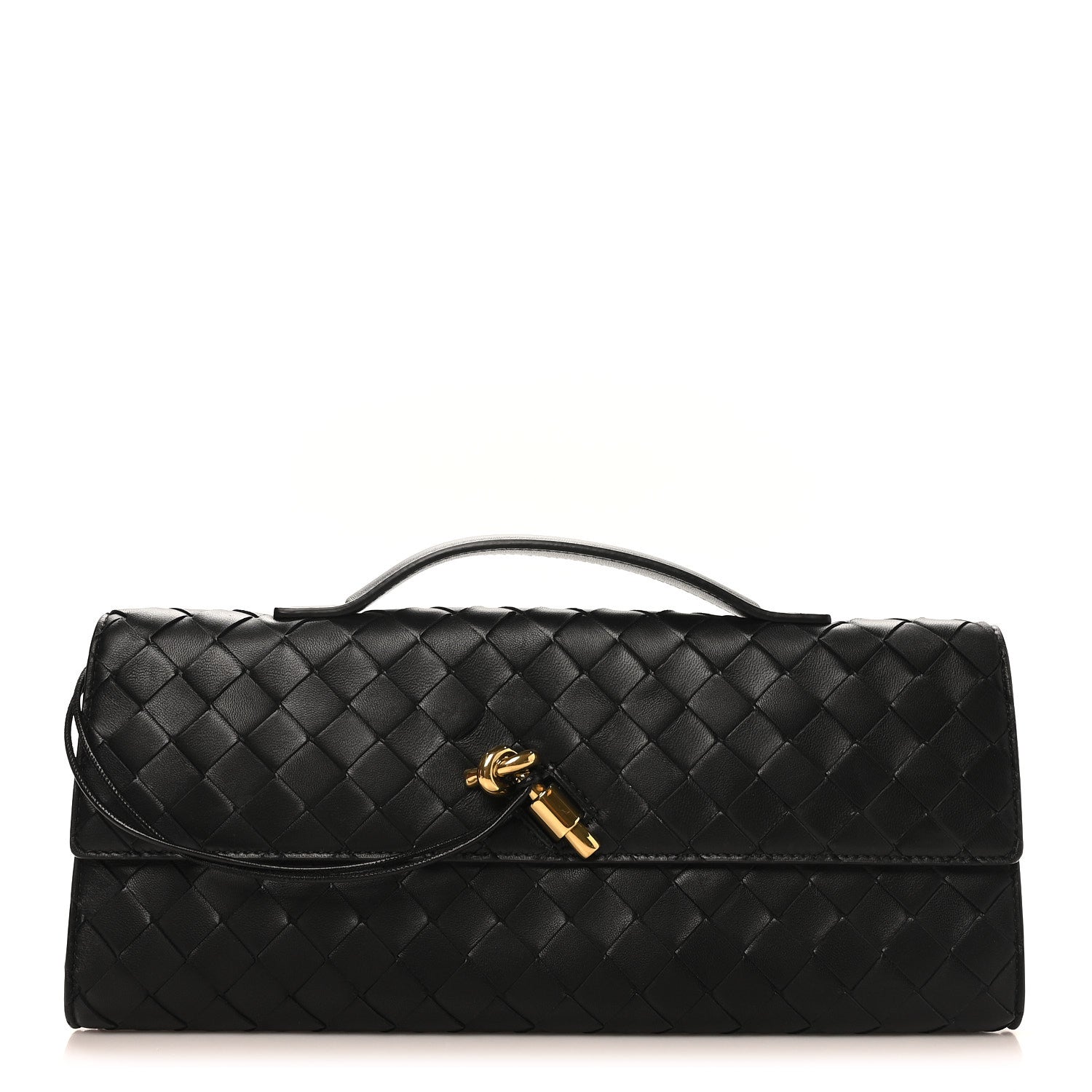 Nappa Intrecciato Long Andiamo Top Handle Clutch Black