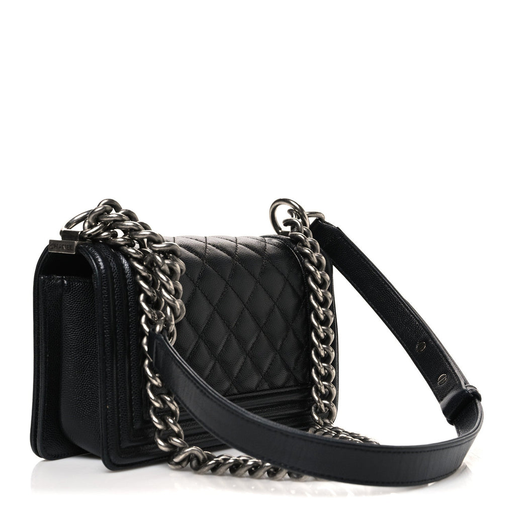 Caviar Quilted Small Boy Flap Black