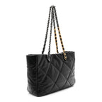 Lambskin Quilted Chanel 19 East West Shopping Bag Black