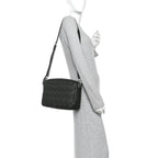Grained Calfskin Intrecciato Medium Camera Bag Dark Green