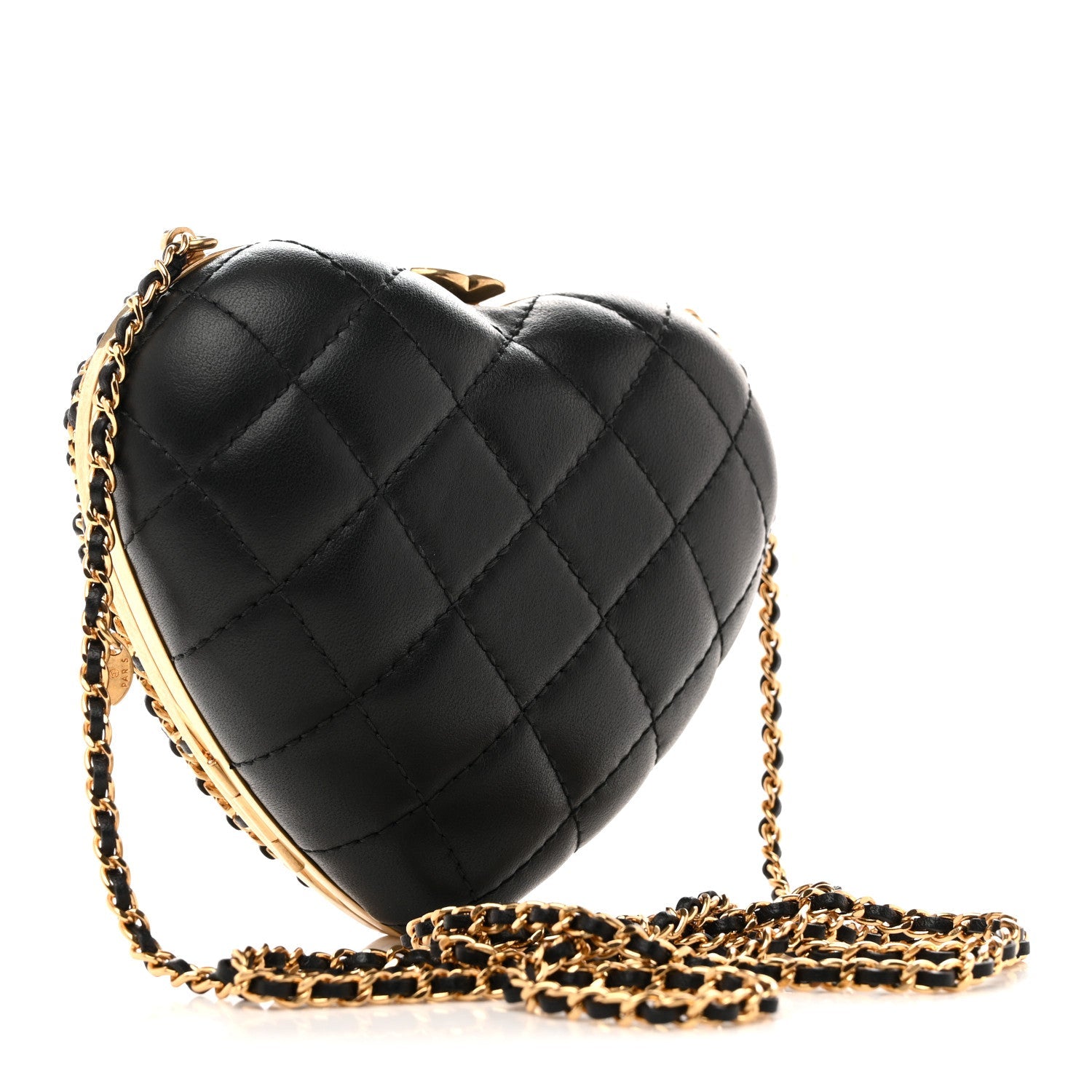 Metal Lambskin Quilted CC Heart Minaudiere Crossbody Black