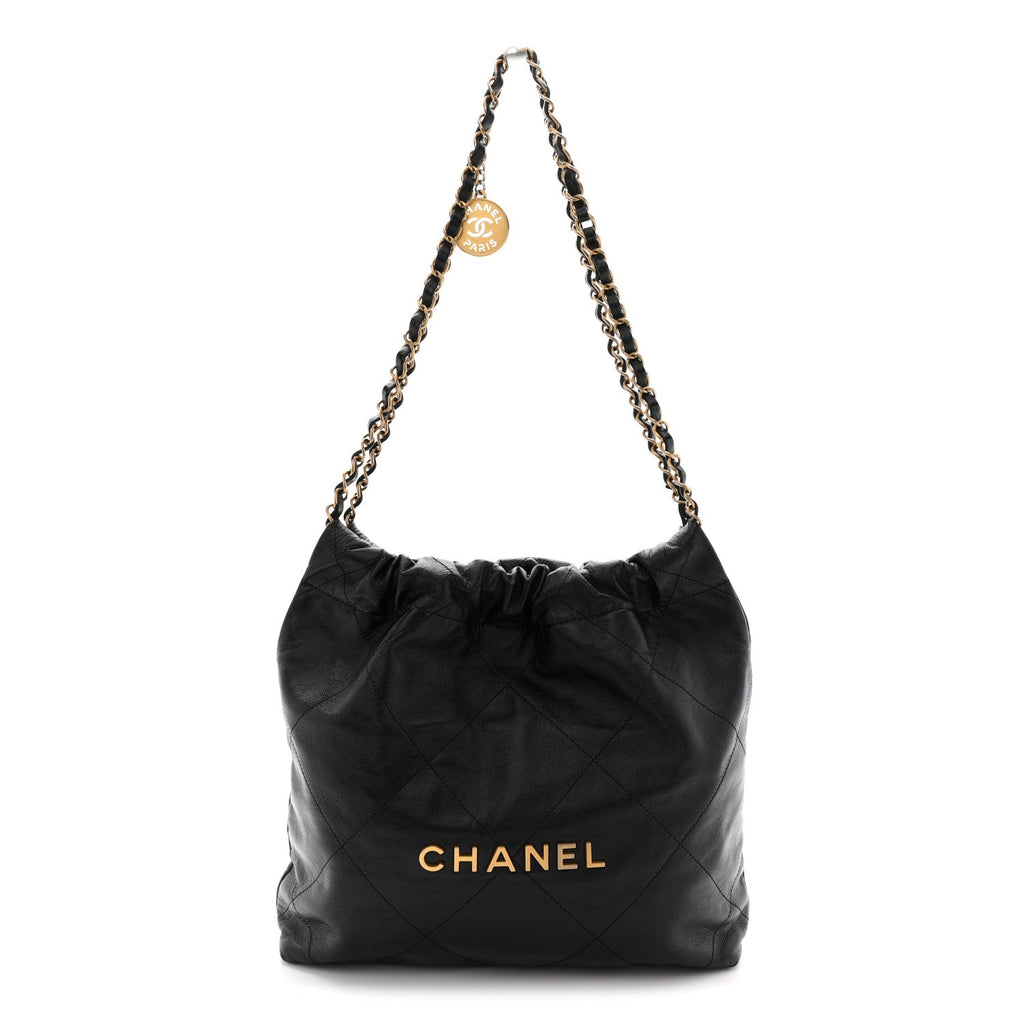 Shiny Calfskin Quilted Small Chanel 22 Black
