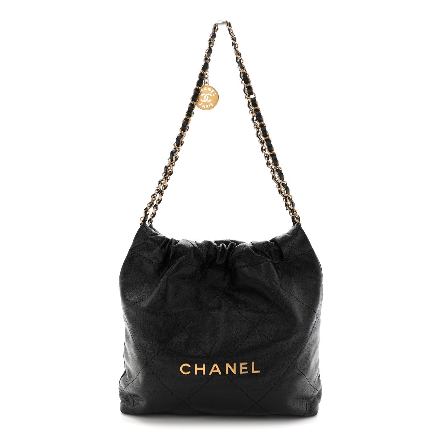 Shiny Calfskin Quilted Small Chanel 22 Black