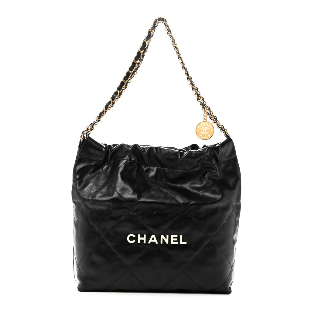 Shiny Calfskin Quilted Small Chanel 22 Black