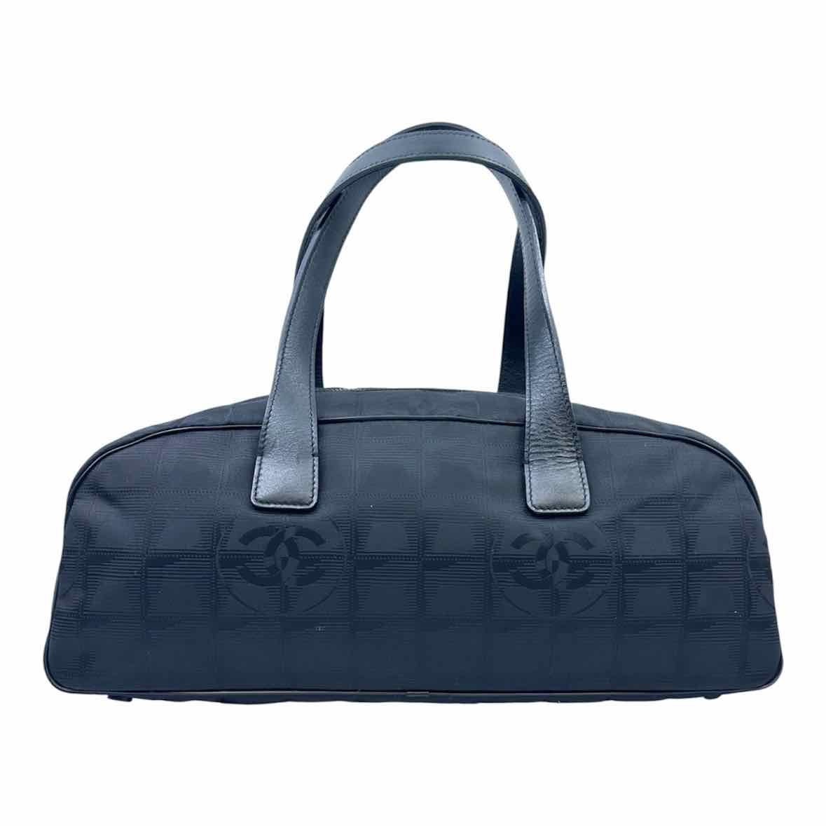 CHANEL Travel Ligne Bowler Bag Black Canvas Monogram Handbag