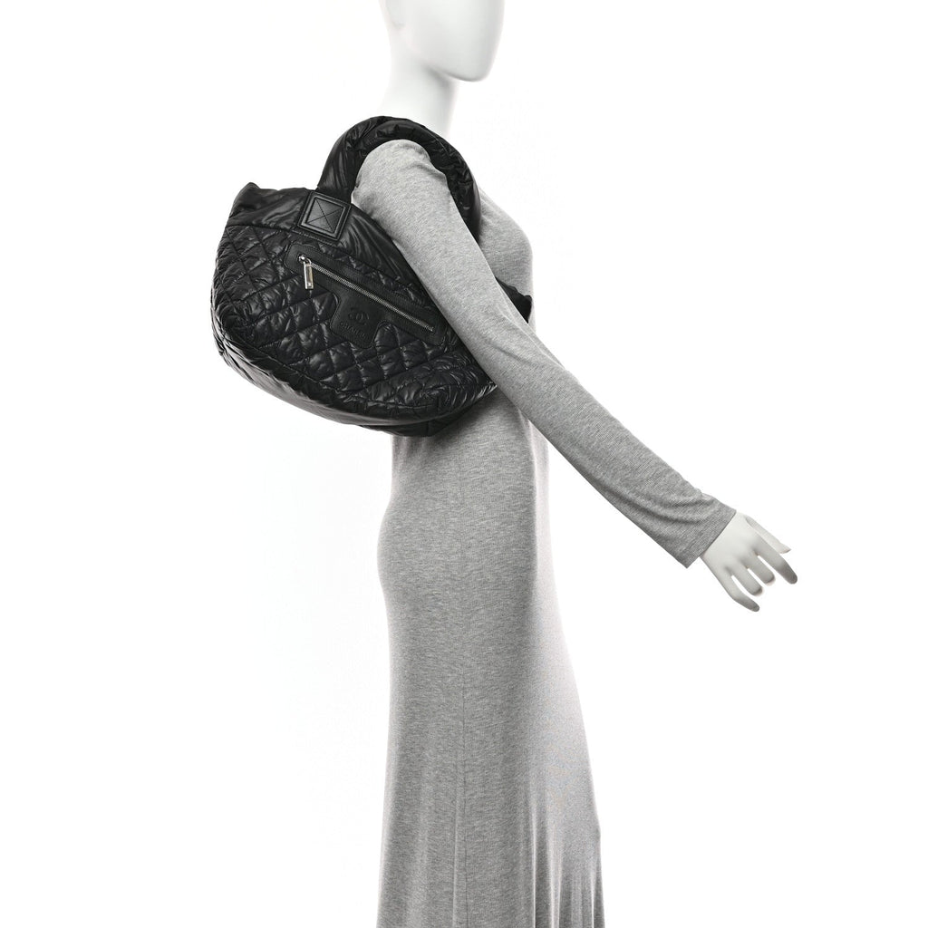 Nylon Quilted Small Coco Cocoon Tote Black