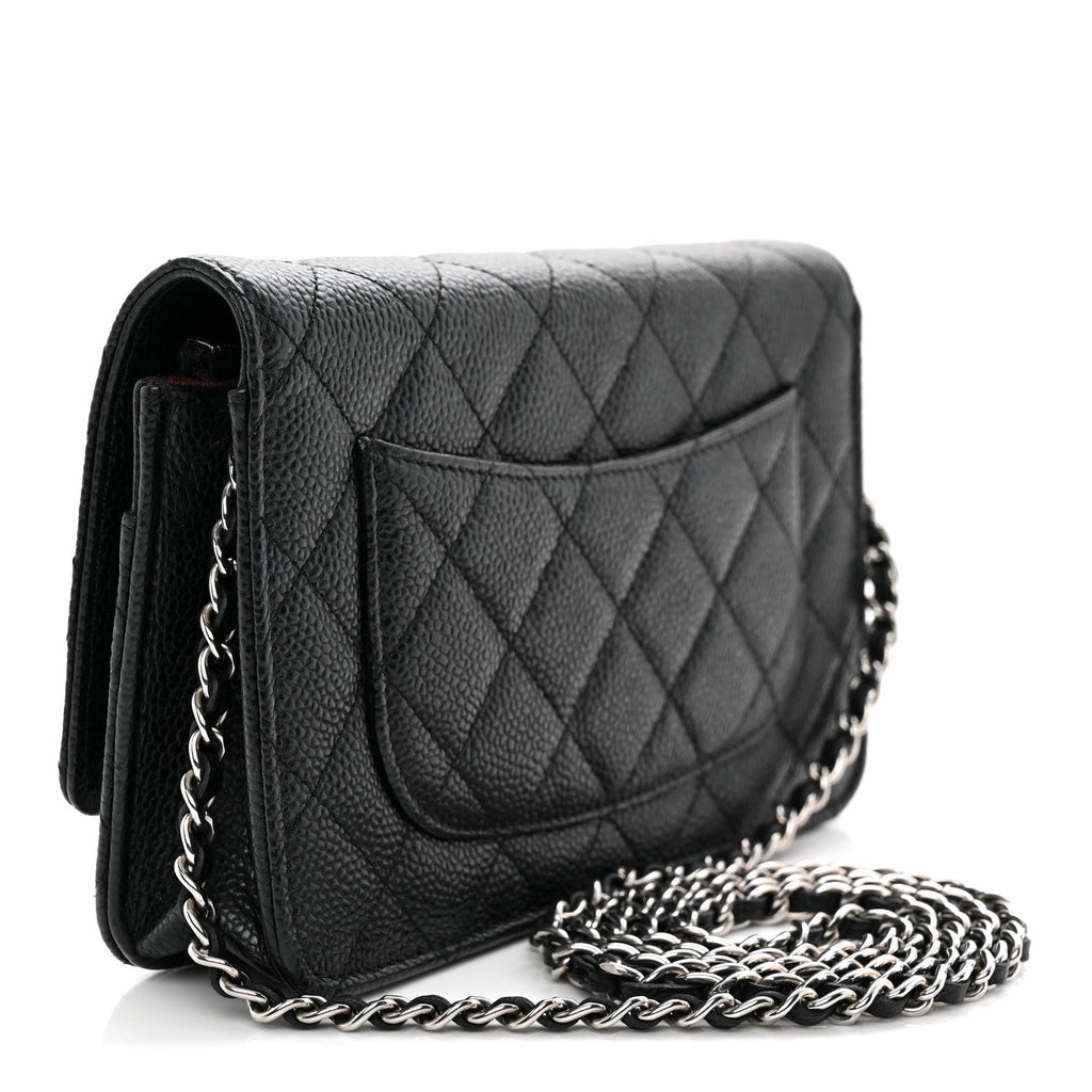 Caviar Quilted Wallet on Chain WOC Black