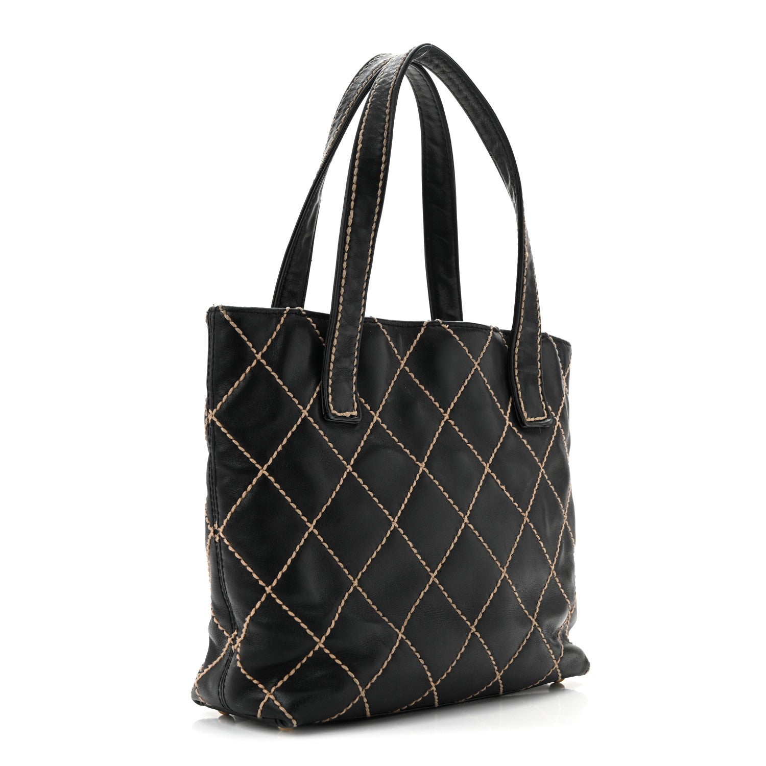 Calfskin Stitch Small Surpique Tote Black