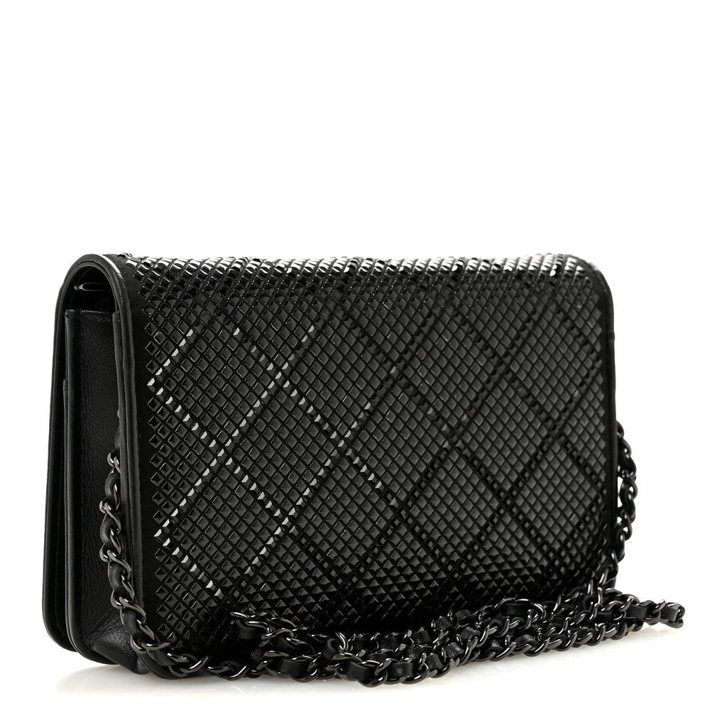 Lambskin Studded Wallet On Chain WOC Black