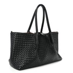 Calfskin Intrecciato Pinacoteca Reversible Tote Black Fondant