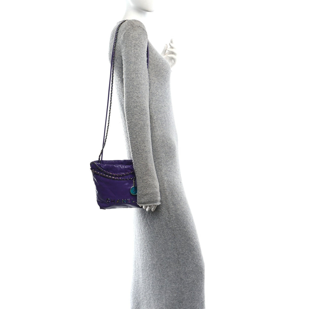 Shiny Calfskin Quilted Rainbow Mini Chanel 22 Purple
