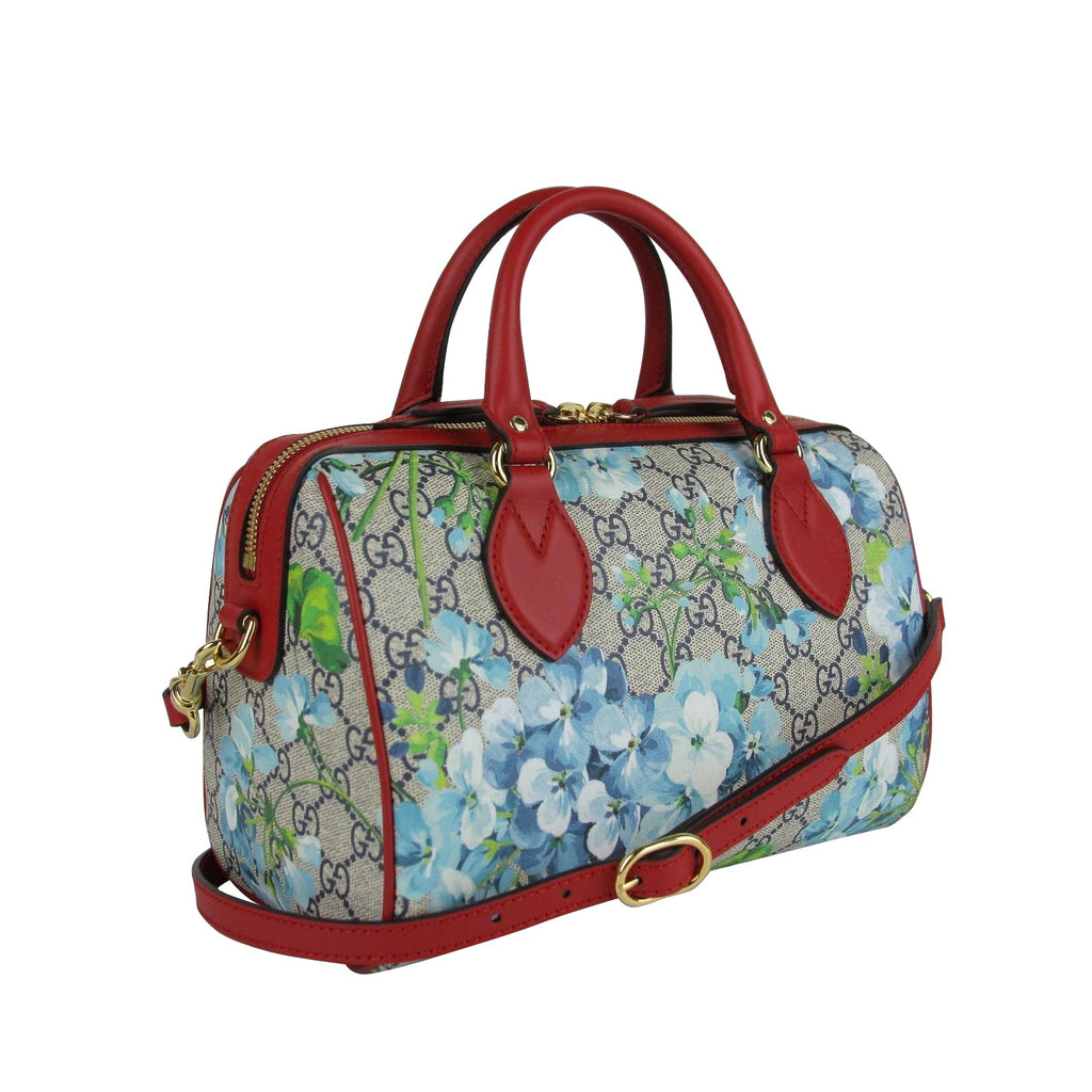 Gucci Blue GG Blooms Coated Canvas Small Boston Top Handle Bag