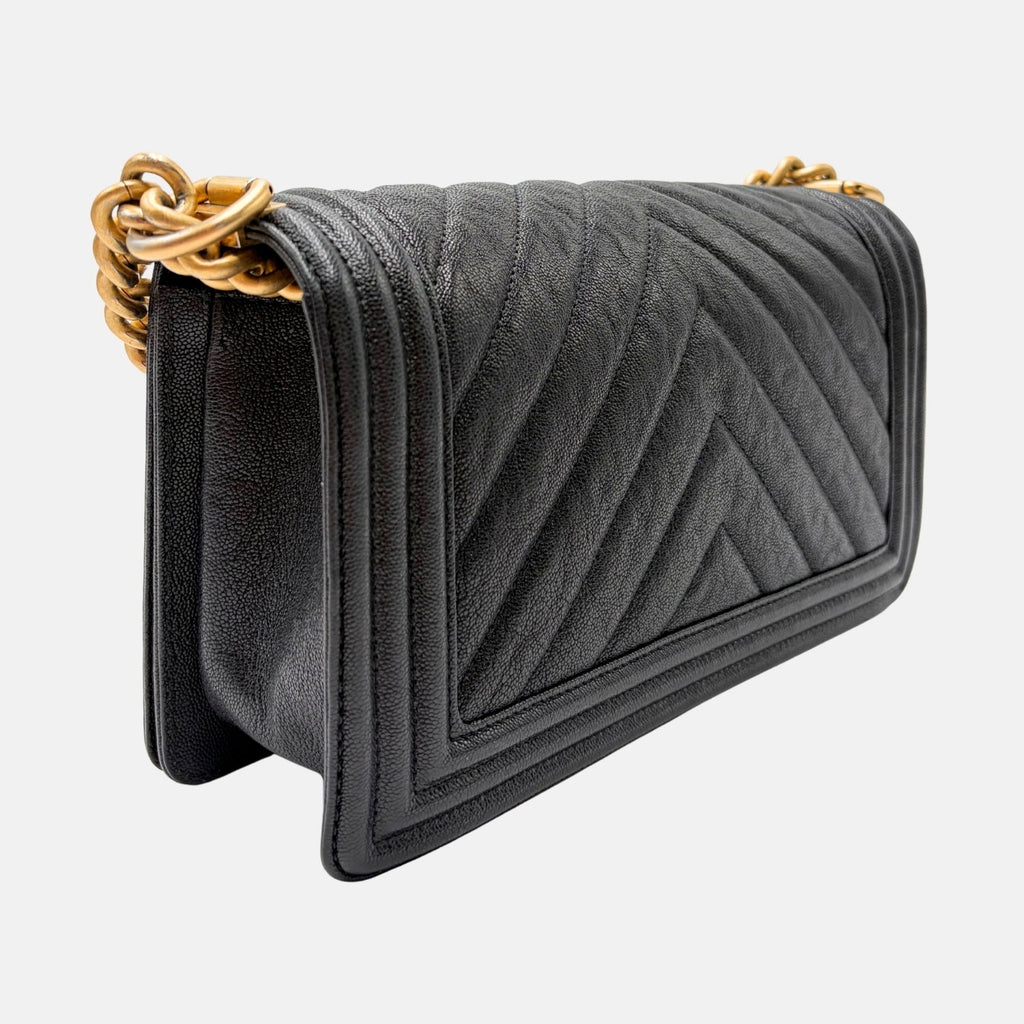 Boy Bag Medium Black Chevron Caviar