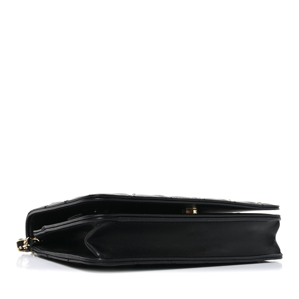 Lambskin Quilted All About Chanel Charm Wallet On Chain WOC Black