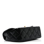 Shiny Lambskin Quilted Twisted Links Top Handle Flap Black